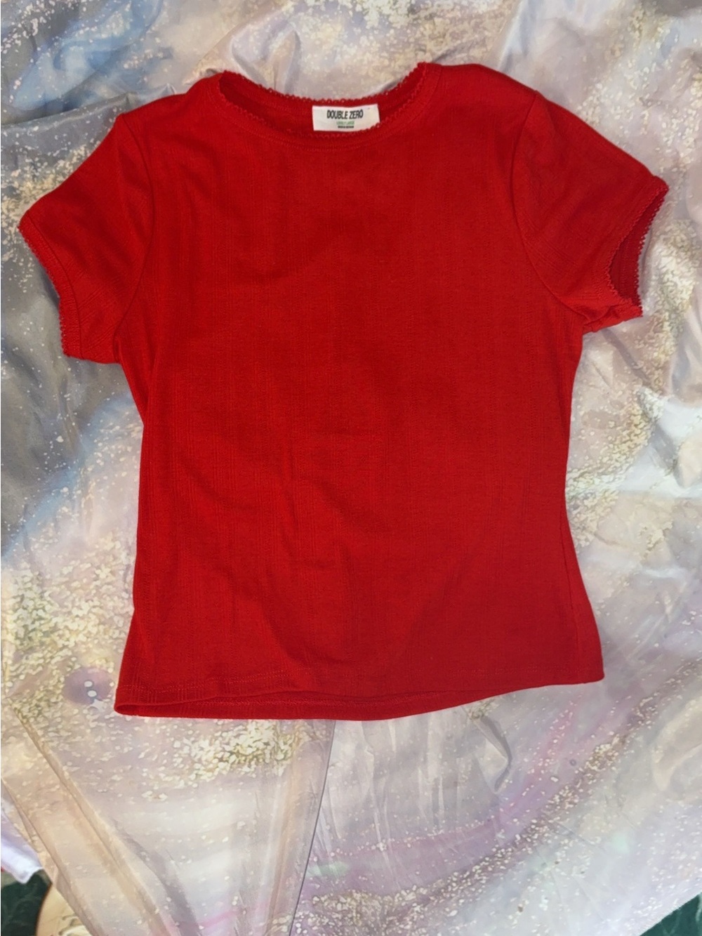 Double Zero Bright Red Ribbed Short Sleeve Tee